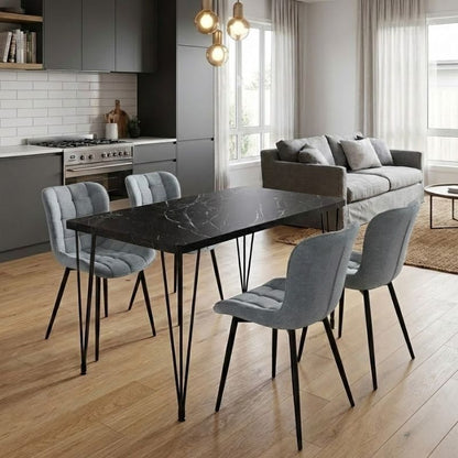 Σετ Τραπεζαρία 5 Τμχ Roger - Chiara MDF - Ύφασμα Χρώμα Μαύρο Εφέ Μαρμάρου - Γκρι 120x70x75