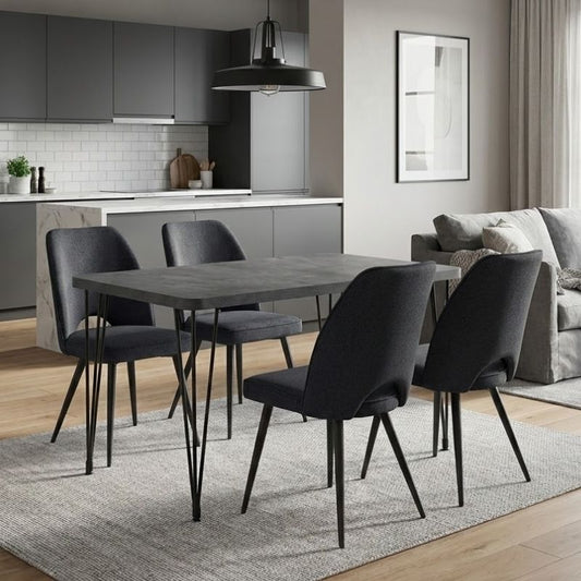 Σετ Τραπεζαρία 5 Τμχ Roger - Christy MDF - Ύφασμα Χρώμα Σκούρο Γκρι Σκυροδέματος - Ανθρακί 120x70x75