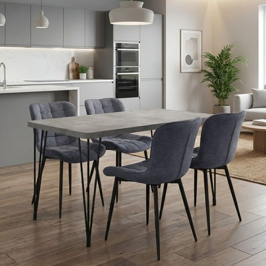 Σετ Τραπεζαρία 5 Τμχ Roger - Chiara MDF - Ύφασμα Χρώμα Σκούρο Γκρι Σκυροδέματος - Ανθρακί 120x70x75