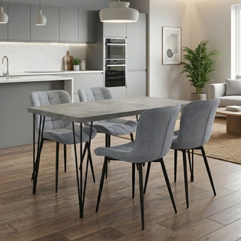 Σετ Τραπεζαρία 5 Τμχ Roger - Chiara MDF - Ύφασμα Χρώμα Σκούρο Γκρι Σκυροδέματος - Γκρι 120x70x75