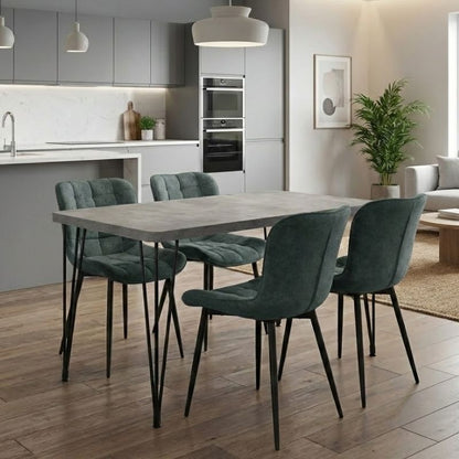 Σετ Τραπεζαρία 5 Τμχ Roger - Chiara MDF - Ύφασμα Χρώμα Σκούρο Γκρι Σκυροδέματος - Πράσινο 120x70x75