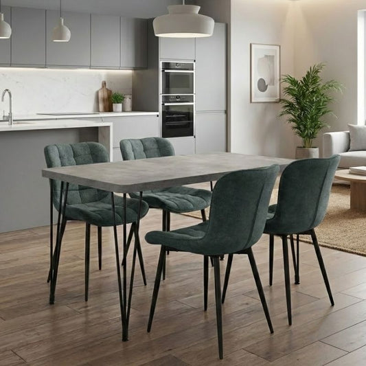 Σετ Τραπεζαρία 5 Τμχ Roger - Chiara MDF - Ύφασμα Χρώμα Σκούρο Γκρι Σκυροδέματος - Πράσινο 120x70x75