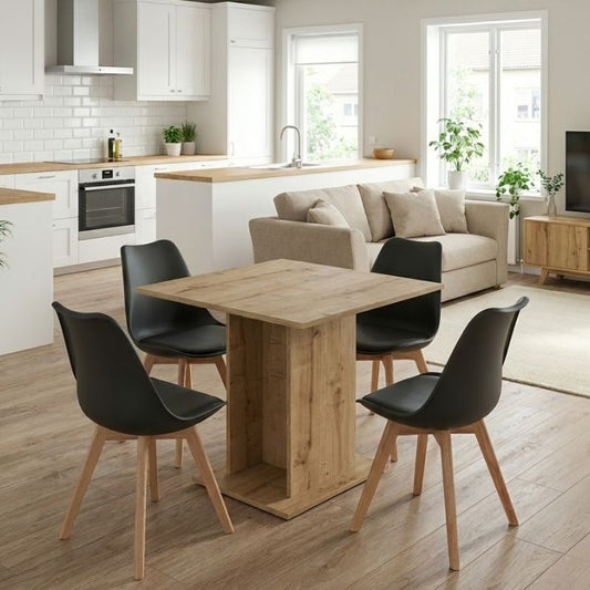 Σετ Τραπεζαρία 5 Τμχ Allos - Viva Χρώμα Sapphire Oak - Μαύρο/Φυσικό Πόδι 75x75x77