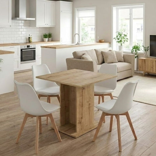Σετ Τραπεζαρία 5 Τμχ Allos - Viva Χρώμα Sapphire Oak - Λευκό/Φυσικό Πόδι 75x75x77