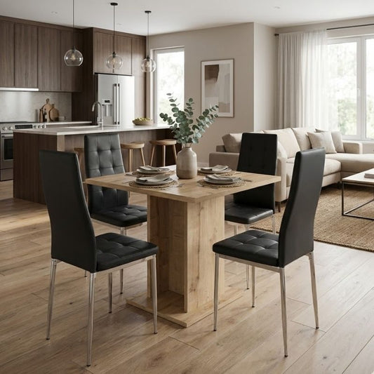 Σετ Τραπεζαρία 5 Τμχ Allos - Rosa Χρώμα Sapphire Oak - Μαύρο/Χρωμίου Πόδι 75x75x77