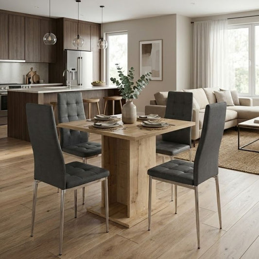Σετ Τραπεζαρία 5 Τμχ Allos - Rosa Χρώμα Sapphire Oak - Γκρι/Χρωμίου Πόδι 75x75x77
