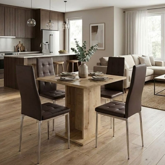 Σετ Τραπεζαρία 5 Τμχ Allos - Rosa Χρώμα Sapphire Oak - Καφέ/Χρωμίου Πόδι 75x75x77