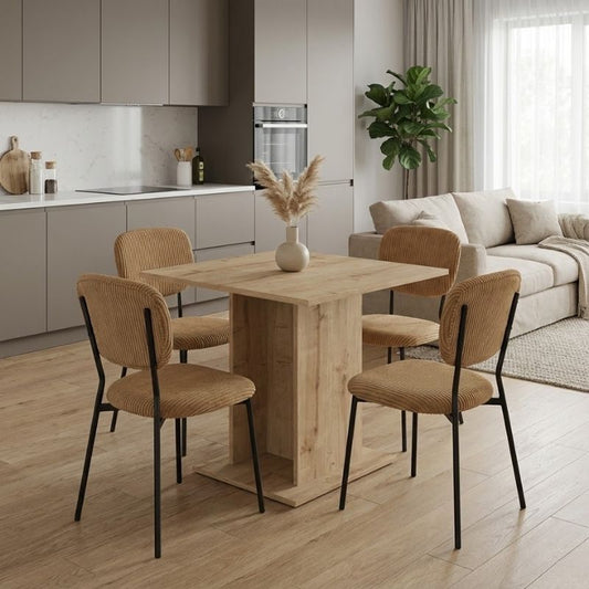 Σετ Τραπεζαρία 5 Τμχ Allos - Kevin Χρώμα Sapphire Oak - Μουσταρδί 75x75x77