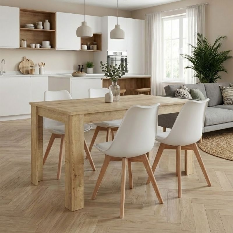 Σετ Τραπεζαρία 5 Τμχ Darlen - Viva Χρώμα Sapphire Oak - Λευκό/Φυσικό Πόδι 125x72x74