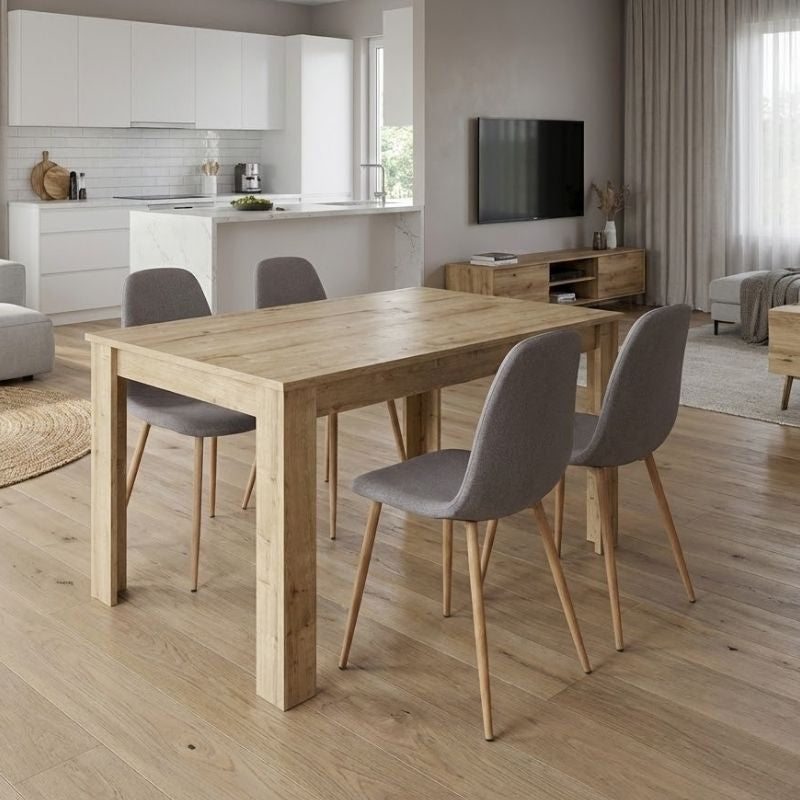 Σετ Τραπεζαρία 5 Τμχ Darlen - Iris Χρώμα Sapphire Oak - Ανοιχτό Μπεζ/Φυσικό Πόδι 125x72x74