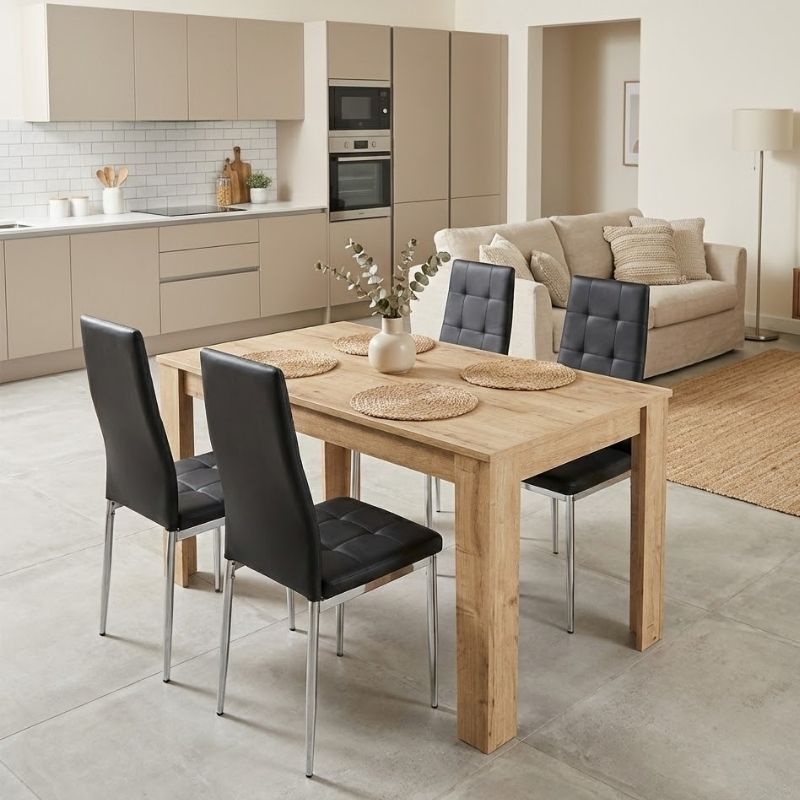 Σετ Τραπεζαρία 5 Τμχ Darlen - Rosa Χρώμα Sapphire Oak - Μαύρο/Χρωμίου Πόδι 125x72x74