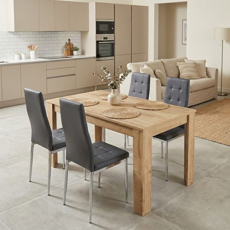 Σετ Τραπεζαρία 5 Τμχ Darlen - Rosa Χρώμα Sapphire Oak - Γκρι/Χρωμίου Πόδι 125x72x74