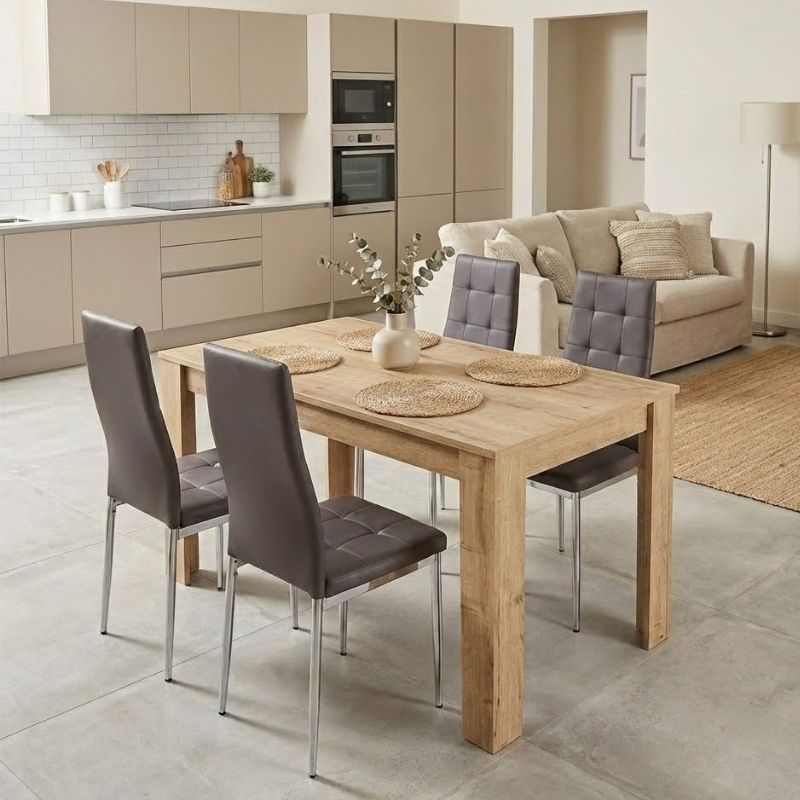 Σετ Τραπεζαρία 5 Τμχ Darlen - Rosa Χρώμα Sapphire Oak - Καφέ/Χρωμίου Πόδι 125x72x74