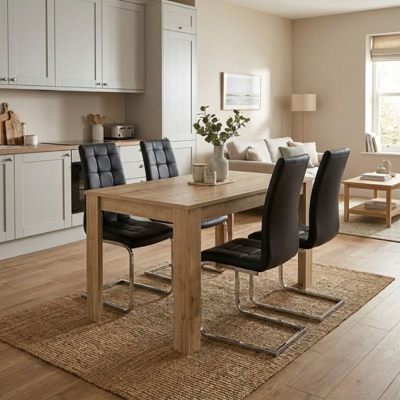 Σετ Τραπεζαρία 5 Τμχ Darlen - Vela Χρώμα Sapphire Oak - Μαύρο 125x72x74