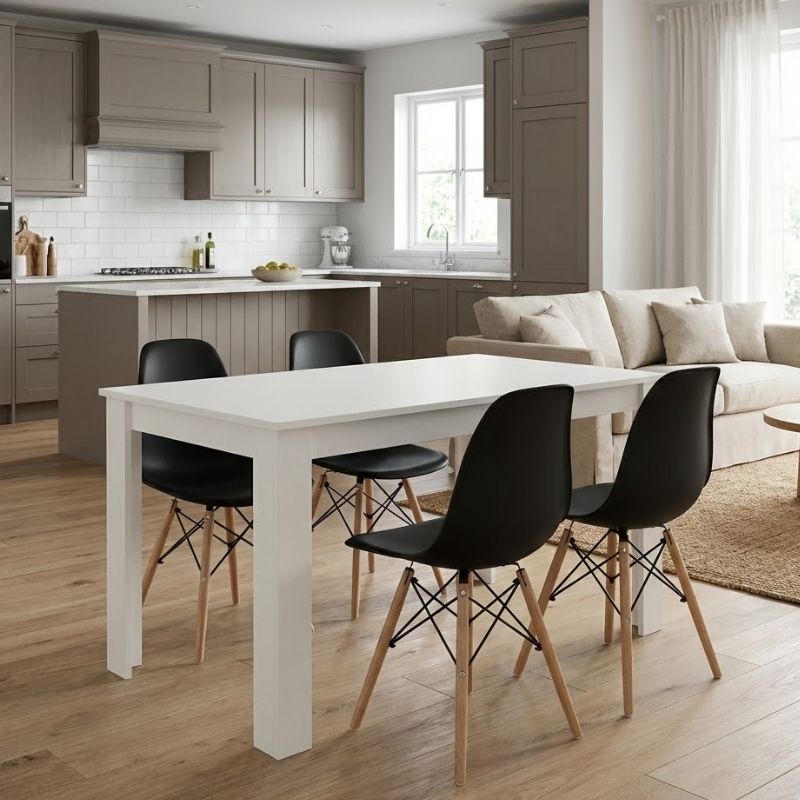 Σετ Τραπεζαρία 5 Τμχ Darlen - Nova Χρώμα Λευκό - Μαύρο 125x72x74