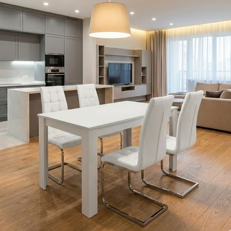 Σετ Τραπεζαρία 5 Τμχ Darlen - Vela Χρώμα Λευκό 125x72x74