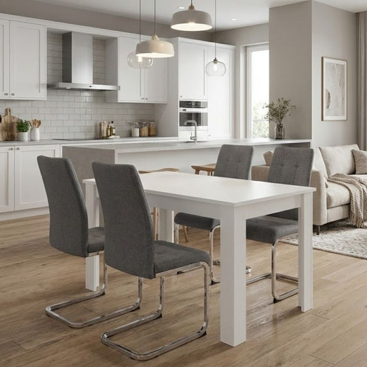 Σετ Τραπεζαρία 5 Τμχ Darlen - Laura Χρώμα Λευκό - Γκρι 125x72x74