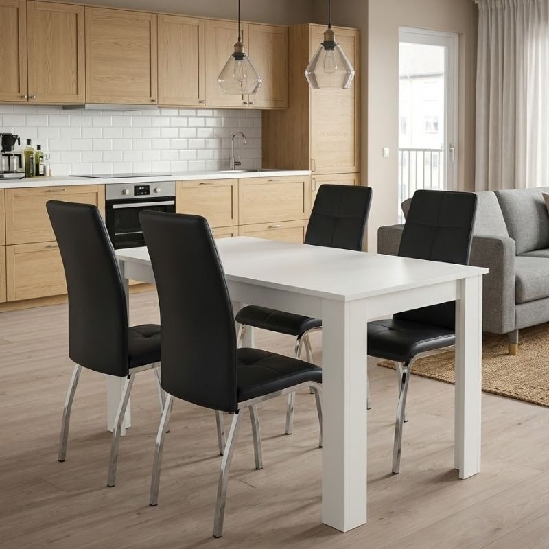 Σετ Τραπεζαρία 5 Τμχ Darlen - Alma Χρώμα Λευκό - Μαύρο 125x72x74