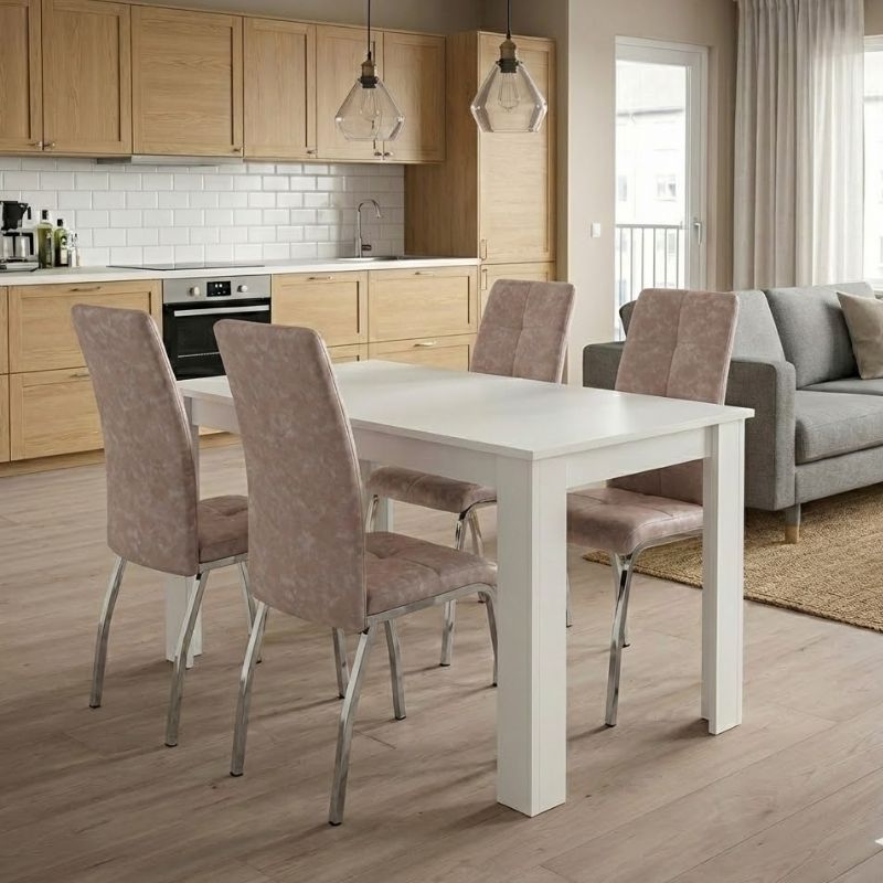 Σετ Τραπεζαρία 5 Τμχ Darlen - Alma Χρώμα Λευκό - Μπεζ 125x72x74