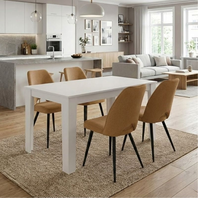 Σετ Τραπεζαρία 5 Τμχ Darlen - Christy Χρώμα Λευκό - Μουσταρδί 125x72x74