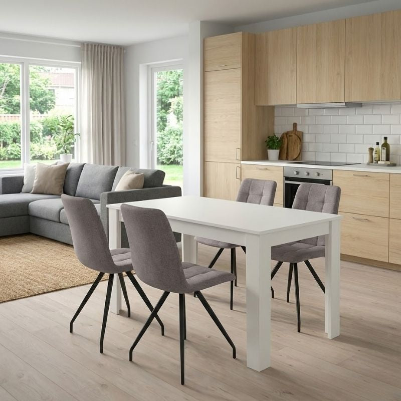 Σετ Τραπεζαρία 5 Τμχ Darlen - Bianca Χρώμα Λευκό - Ανοιχτό Μπεζ 125x72x74