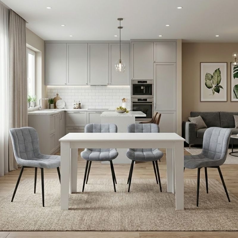 Σετ Τραπεζαρία 5 Τμχ Darlen - Chiara Χρώμα Λευκό - Γκρι 125x72x74