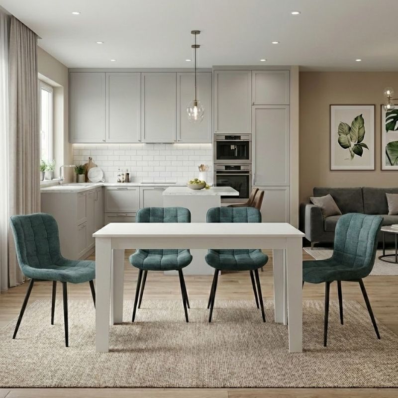 Σετ Τραπεζαρία 5 Τμχ Darlen - Chiara Χρώμα Λευκό - Πράσινο 125x72x74