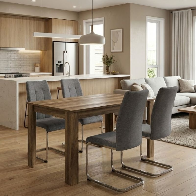 Σετ Τραπεζαρία 5 Τμχ Darlen - Laura Χρώμα Καρυδί - Γκρι 125x72x74