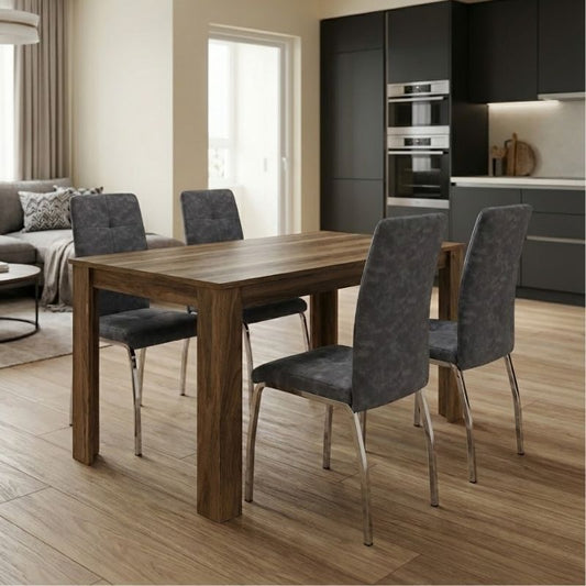 Σετ Τραπεζαρία 5 Τμχ Darlen - Alma Χρώμα Καρυδί - Γκρι 125x72x74