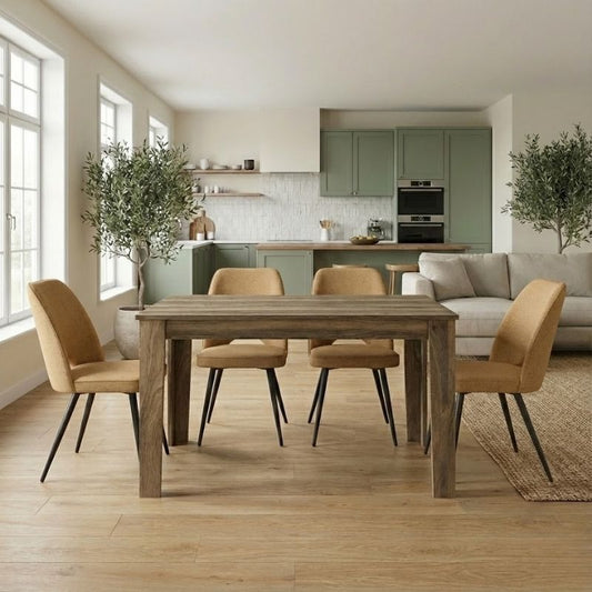 Σετ Τραπεζαρία 5 Τμχ Darlen - Christy Χρώμα Καρυδί - Μουσταρδί 125x72x74