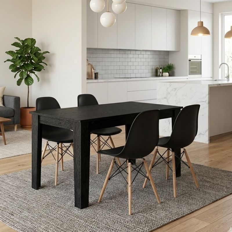 Σετ Τραπεζαρία 5 Τμχ Darlen - Nova Χρώμα Sencron Black - Μαύρο 125x72x74