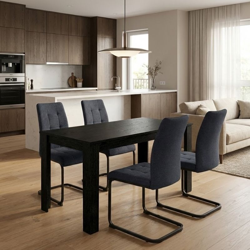 Σετ Τραπεζαρία 5 Τμχ Darlen - Laura Χρώμα Sencron Black - Ανθρακί 125x72x74