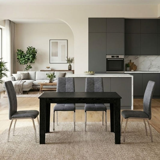 Σετ Τραπεζαρία 5 Τμχ Darlen - Alma Χρώμα Sencron Black - Γκρι 125x72x74