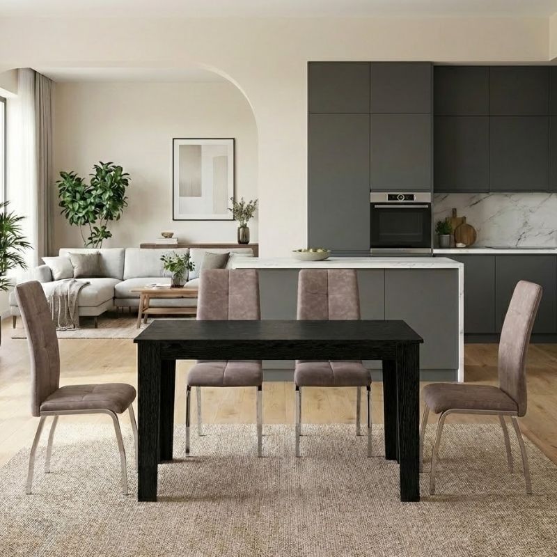 Σετ Τραπεζαρία 5 Τμχ Darlen - Alma Χρώμα Sencron Black - Μπεζ 125x72x74