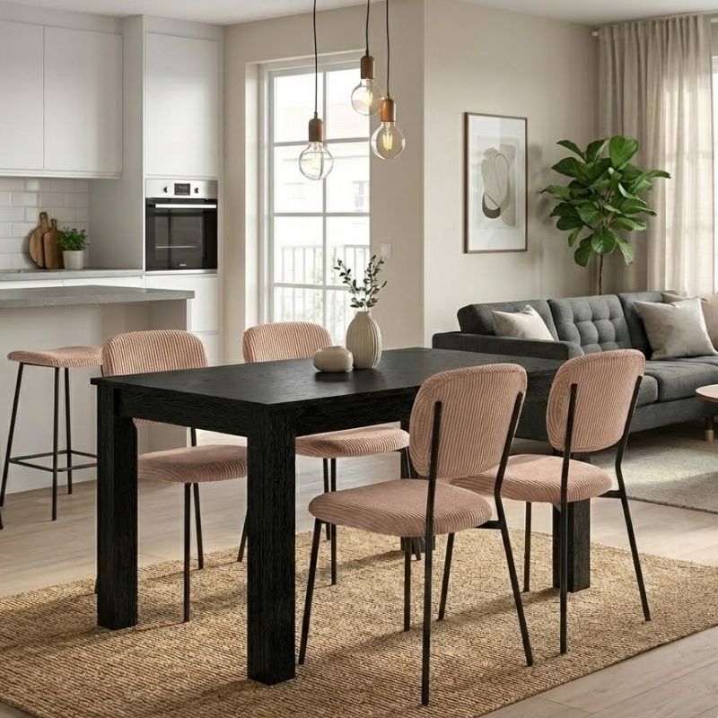 Σετ Τραπεζαρία 5 Τμχ Darlen - Kevin Χρώμα Sencron Black - Μόκα 125x72x74
