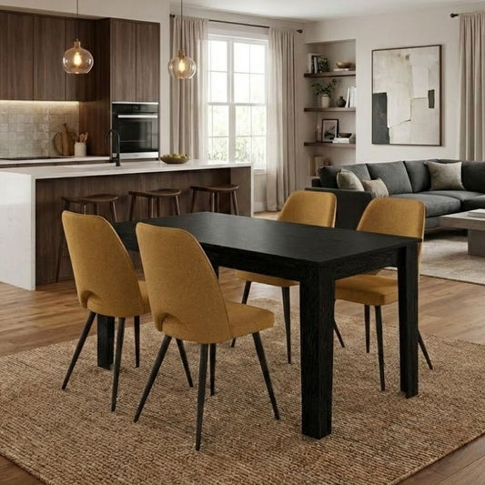 Σετ Τραπεζαρία 5 Τμχ Darlen - Christy Χρώμα Sencron Black - Μουσταρδί 125x72x74