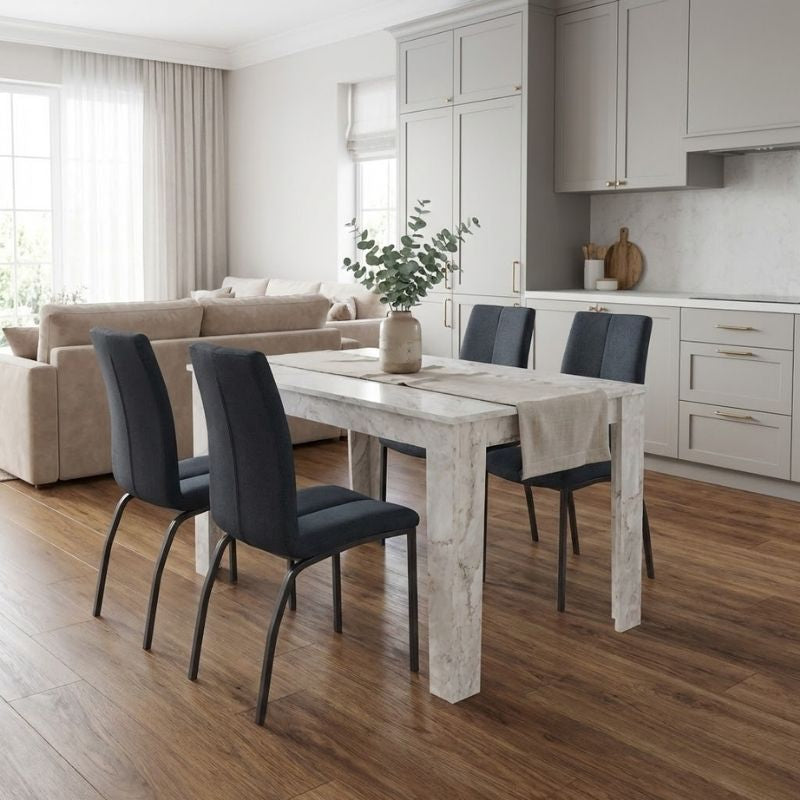 Σετ Τραπεζαρία 5 Τμχ Darlen - Fina Χρώμα Λευκό Εφέ Μαρμάρου - Ανθρακί 125x72x74