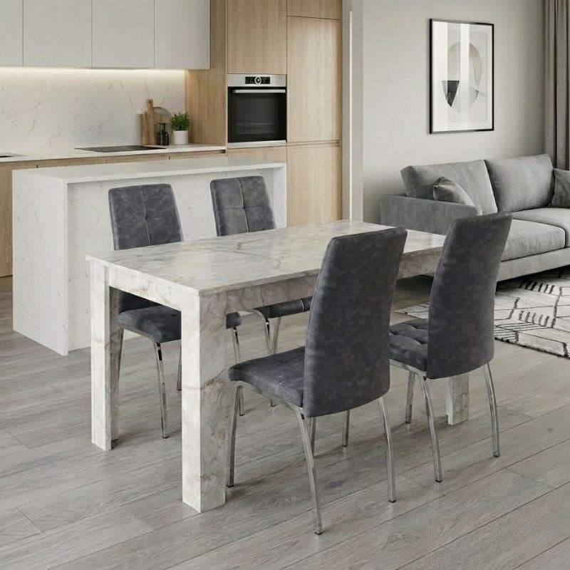 Σετ Τραπεζαρία 5 Τμχ Darlen - Alma Χρώμα Λευκό Εφέ Μαρμάρου - Γκρι 125x72x74