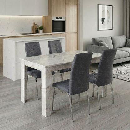 Σετ Τραπεζαρία 5 Τμχ Darlen - Alma Χρώμα Λευκό Εφέ Μαρμάρου - Γκρι 125x72x74