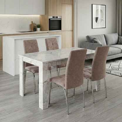 Σετ Τραπεζαρία 5 Τμχ Darlen - Alma Χρώμα Λευκό Εφέ Μαρμάρου - Μπεζ 125x72x74