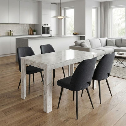 Σετ Τραπεζαρία 5 Τμχ Darlen - Christy Χρώμα Λευκό Εφέ Μαρμάρου - Ανθρακί 125x72x74