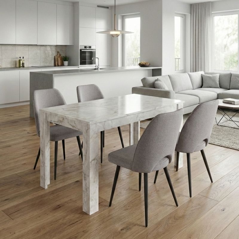 Σετ Τραπεζαρία 5 Τμχ Darlen - Christy Χρώμα Λευκό Εφέ Μαρμάρου - Ανοιχτό Μπεζ 125x72x74