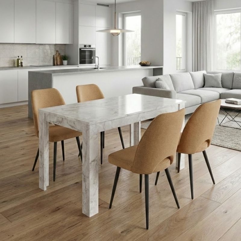 Σετ Τραπεζαρία 5 Τμχ Darlen - Christy Χρώμα Λευκό Εφέ Μαρμάρου - Μουσταρδί 125x72x74