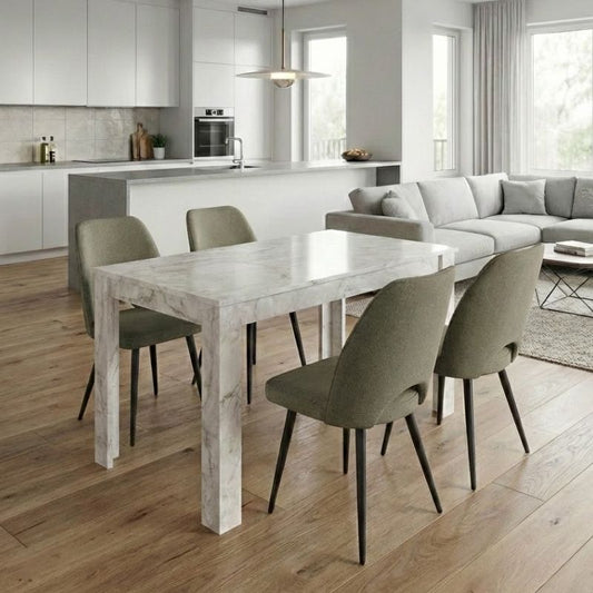 Σετ Τραπεζαρία 5 Τμχ Darlen - Christy Χρώμα Λευκό Εφέ Μαρμάρου - Λαδί 125x72x74