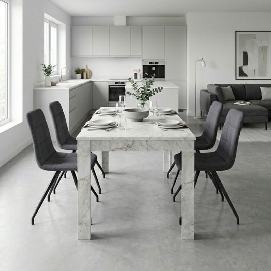 Σετ Τραπεζαρία 5 Τμχ Darlen - Bianca Χρώμα Λευκό Εφέ Μαρμάρου - Γκρι 125x72x74