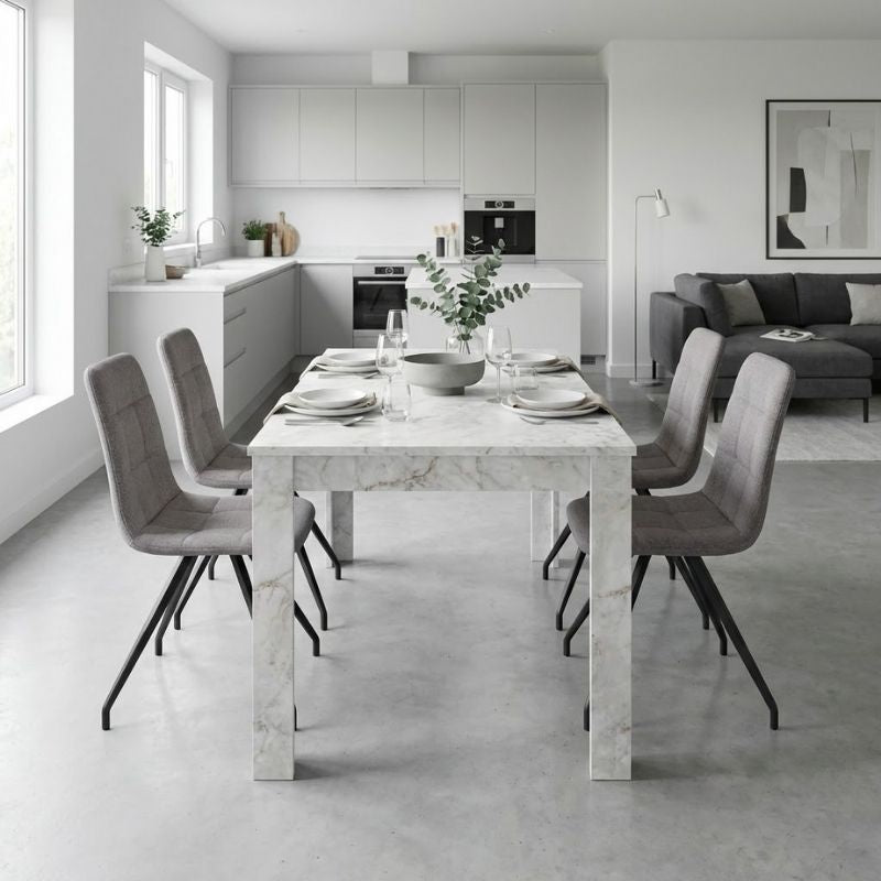 Σετ Τραπεζαρία 5 Τμχ Darlen - Bianca Χρώμα Λευκό Εφέ Μαρμάρου - Ανοιχτό Μπεζ 125x72x74