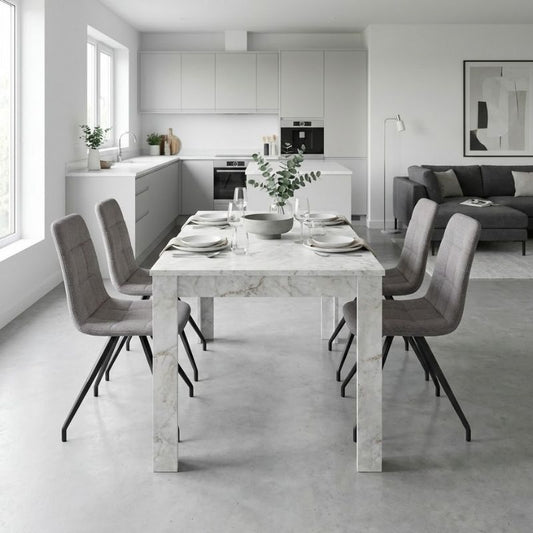 Σετ Τραπεζαρία 5 Τμχ Darlen - Bianca Χρώμα Λευκό Εφέ Μαρμάρου - Ανοιχτό Μπεζ 125x72x74