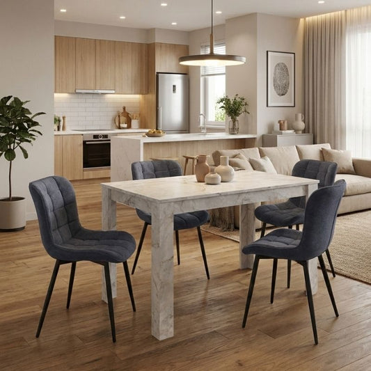 Σετ Τραπεζαρία 5 Τμχ Darlen - Chiara Χρώμα Λευκό Εφέ Μαρμάρου - Ανθρακί 125x72x74