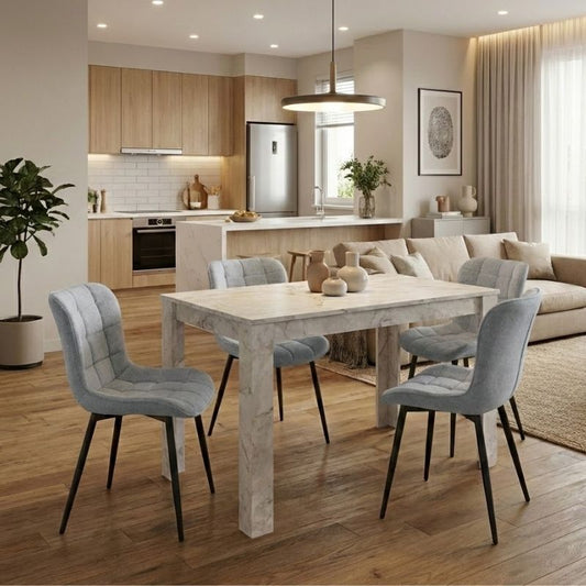 Σετ Τραπεζαρία 5 Τμχ Darlen - Chiara Χρώμα Λευκό Εφέ Μαρμάρου - Γκρι 125x72x74