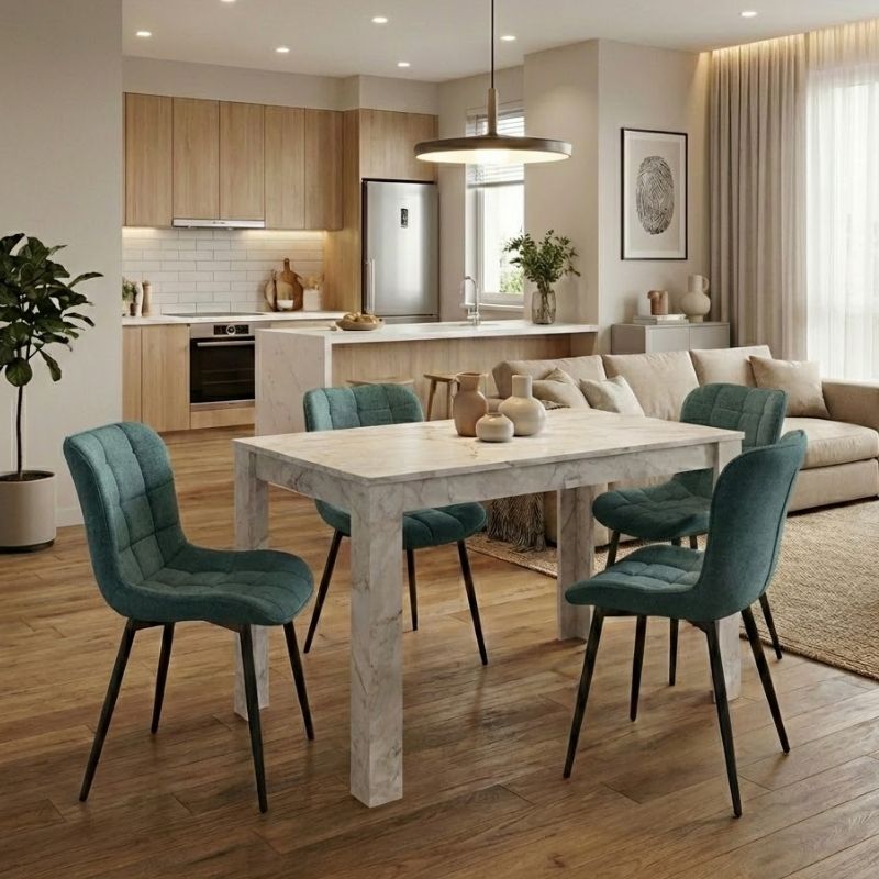 Σετ Τραπεζαρία 5 Τμχ Darlen - Chiara Χρώμα Λευκό Εφέ Μαρμάρου - Πράσινο 125x72x74